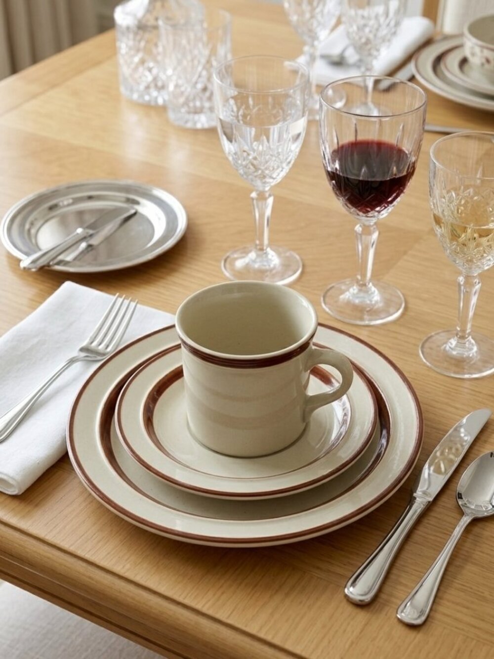 Vintage Stoneware Large Dinner Plates (Set of 7)